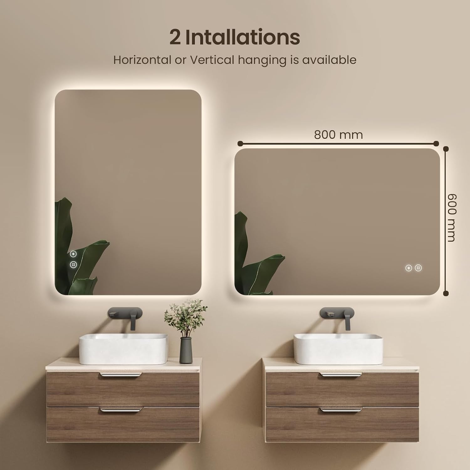 Bluetooth LED Bathroom Mirror with Anti-Fog Touch & Shaver Socket 60x80cm