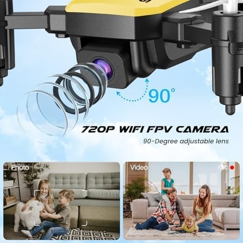 720P HD Foldable FPV Mini Drone Altitude Hold 3D Flip 2 Batteries Yellow