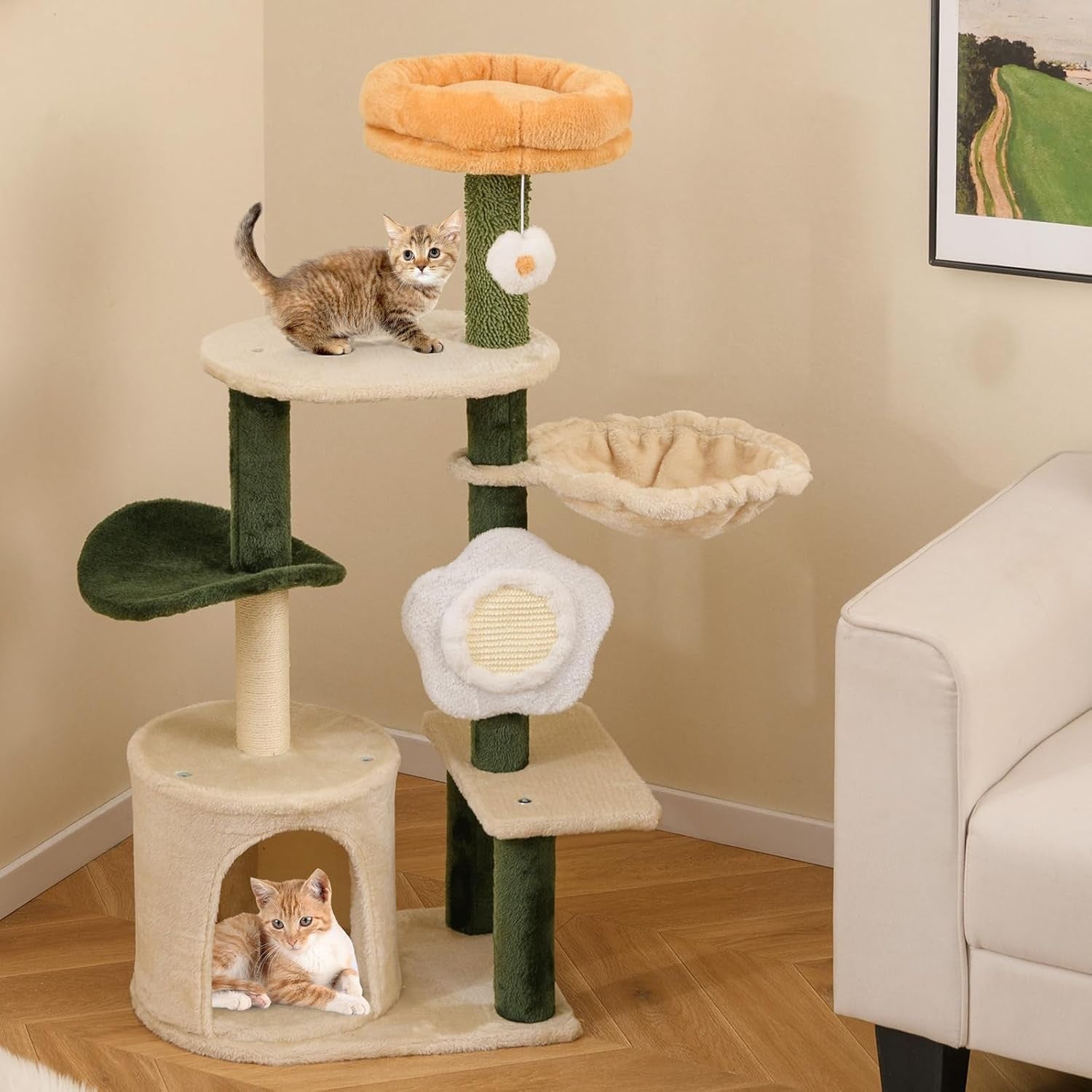 Cat Tree with Condo Hammock Sisal Scratching Post Multi Level Indoor Tower