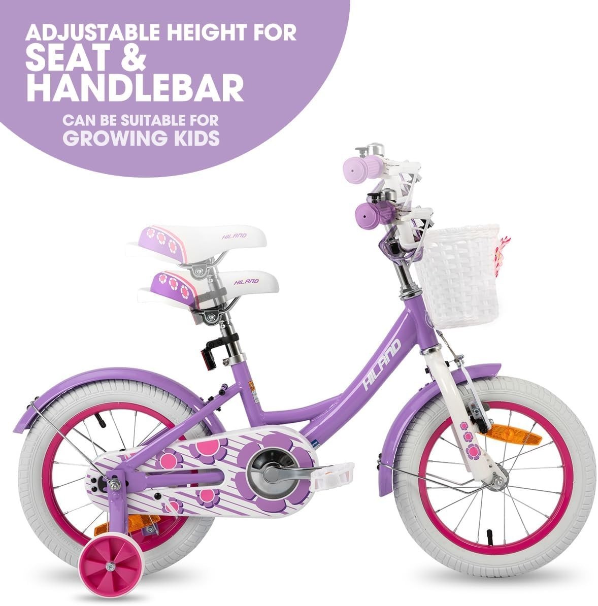14 Inch Girls Bike with Stabilisers Basket Dual Brakes Bicycle Age 3-5