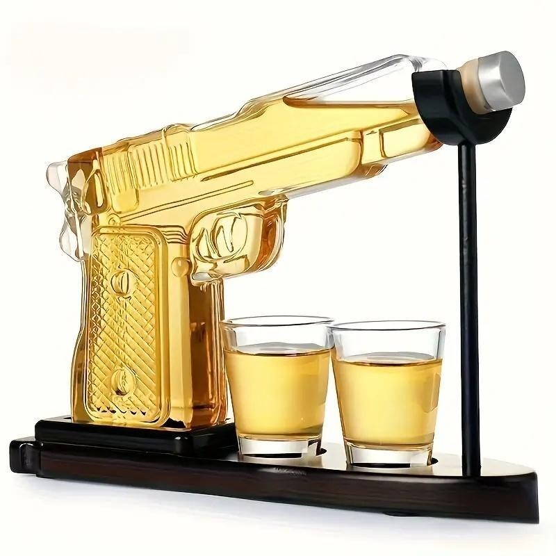 Gun Whiskey Decanter Set with Glasses & Stand – Unique Bar Gift Set