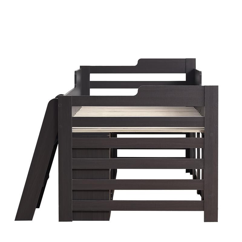 Kids Cabin Bed Mid Sleeper with Drawers Shelves Taupe 3FT Storage Wooden Frame