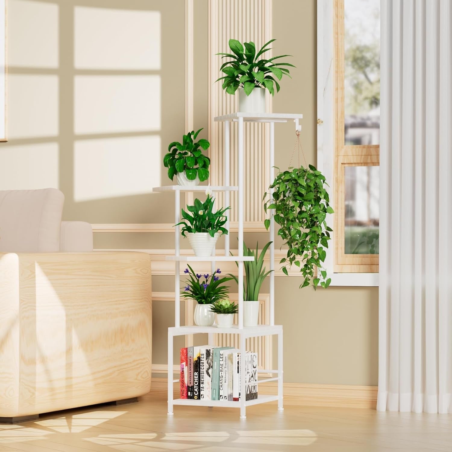 5 Tier Metal Plant Stand with Grow Light Tall Indoor Flower Shelf for Home Decor