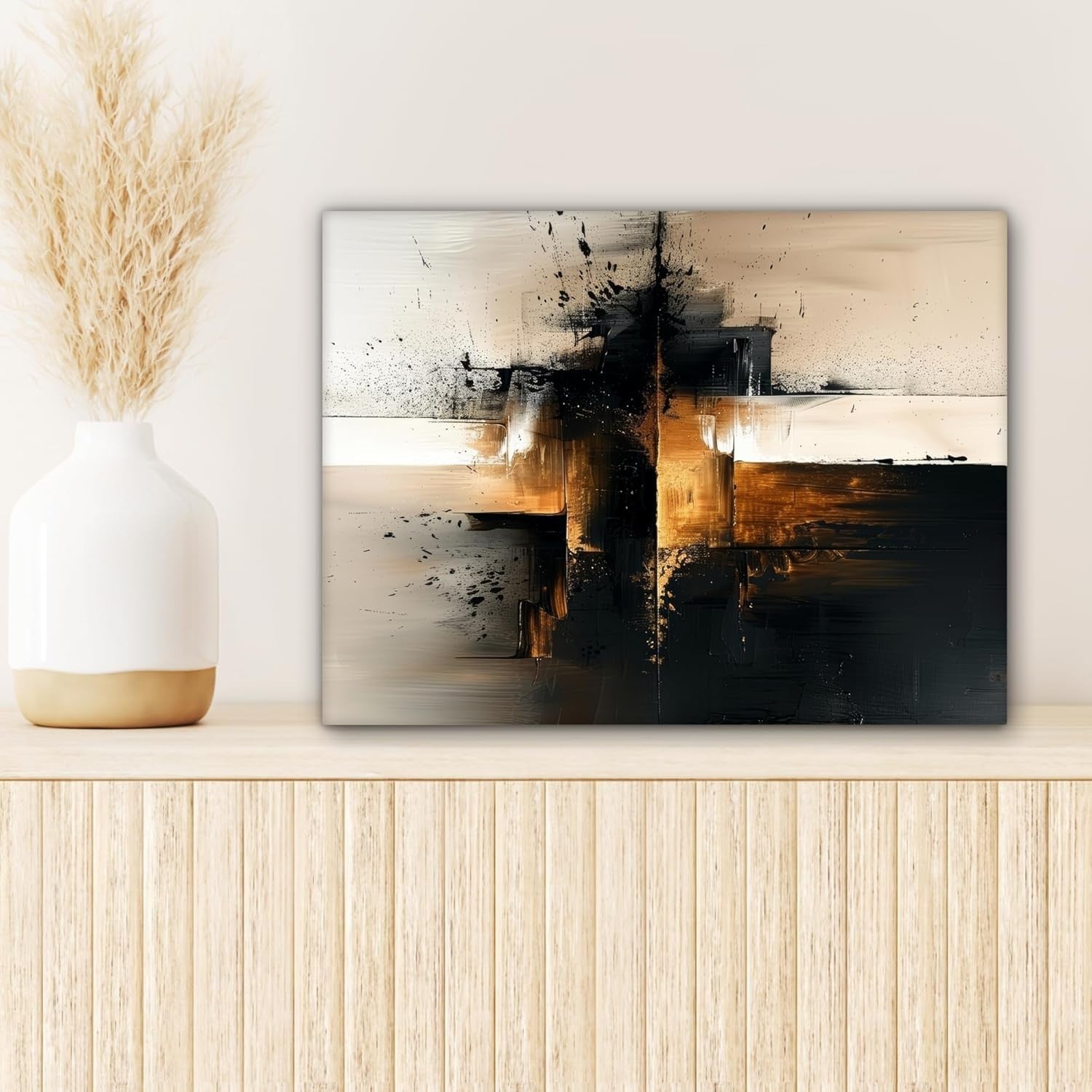 Black Gold Abstract Canvas Wall Art 40x30cm Modern Framed Print
