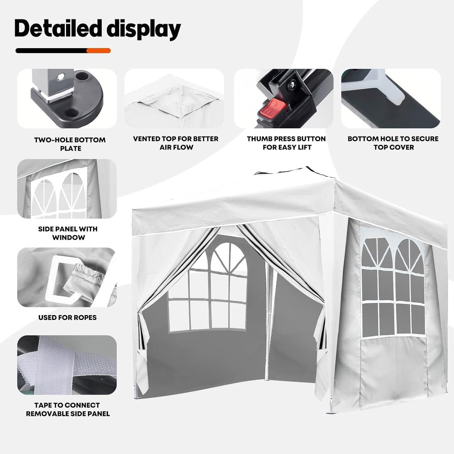 3x3M White Pop Up Gazebo With Removable Sides Waterproof Outdoor Tent