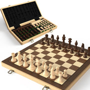 15" Wooden Folding Chess & Checkers Set 2-in-1 Board Game 3" Kings