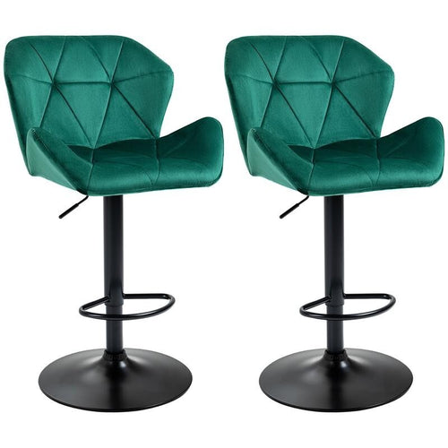 2x Green Velvet Bar Stools Adjustable Swivel Chairs with Footrest