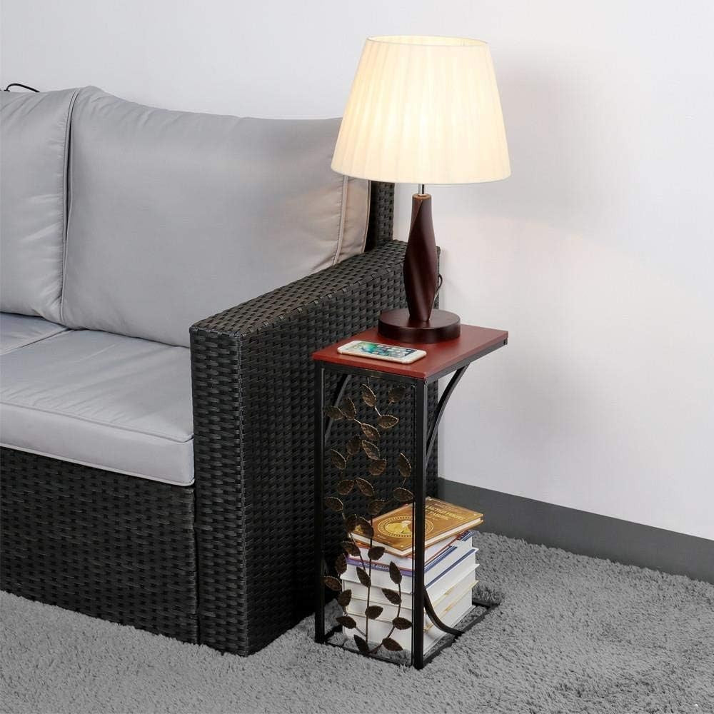 C-Shaped Sofa Side Table with Storage Shelf – Compact Laptop Snack Tray