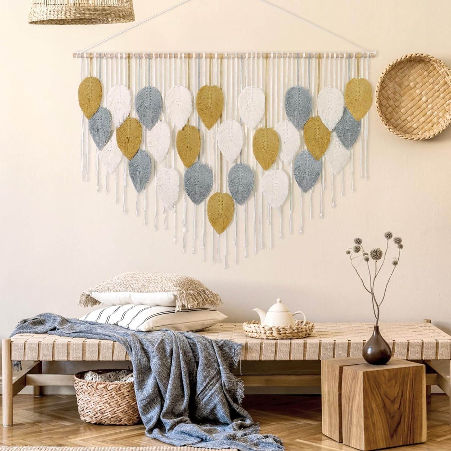 Large Boho Macrame Wall Hanging 51.5"x33.5" Woven Tapestry Decor