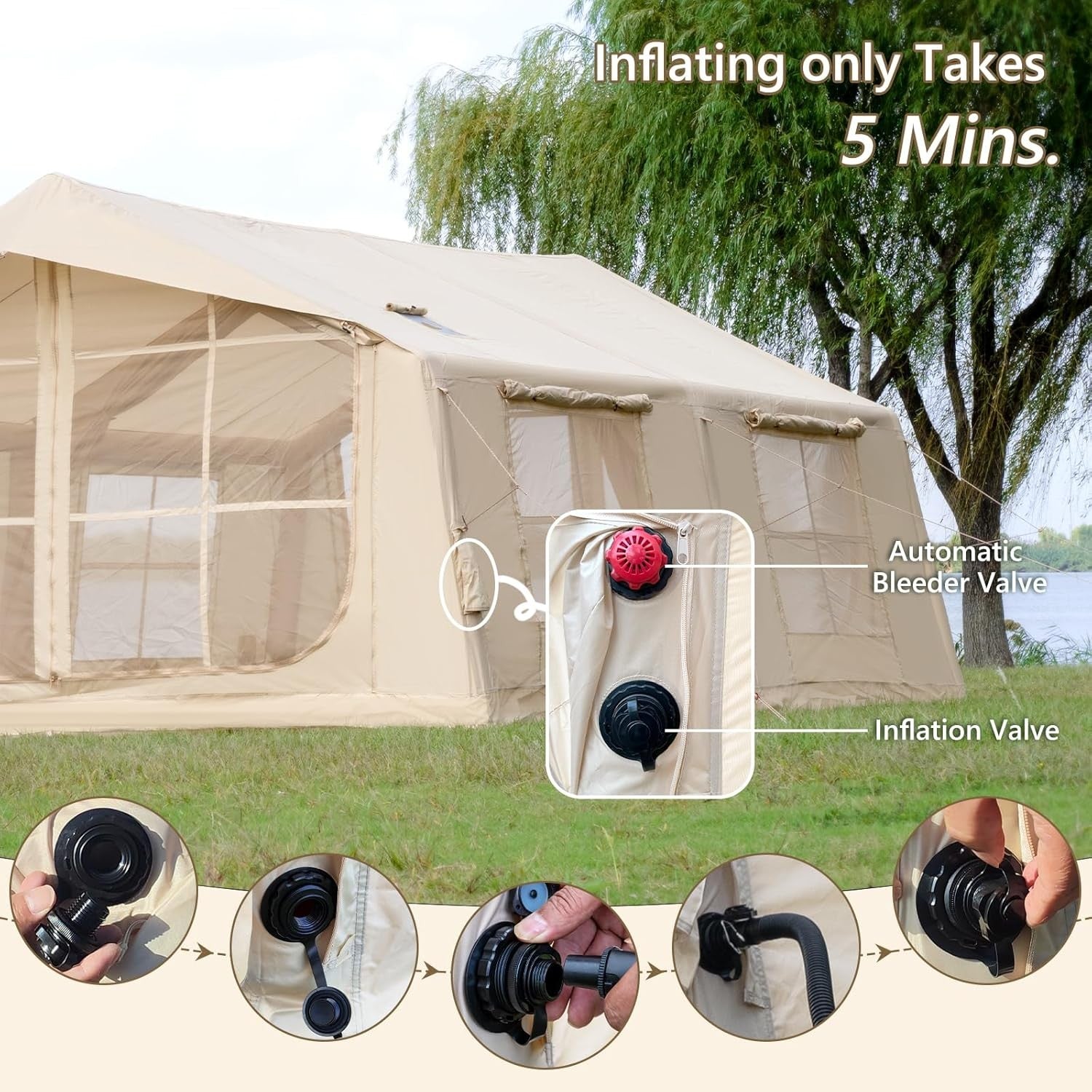 Inflatable Camping Tent 4-12 Person Oxford Waterproof Glamping Tent