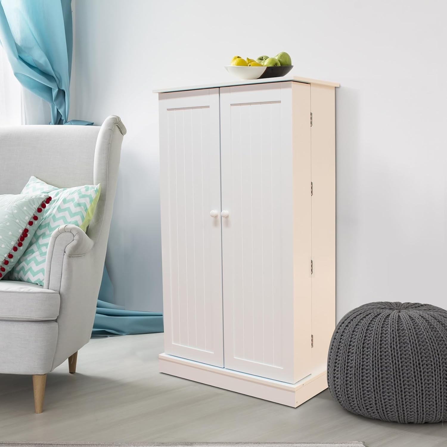 LED Pantry Cabinet Freestanding Storage Cupboard with Motion Sensor Light