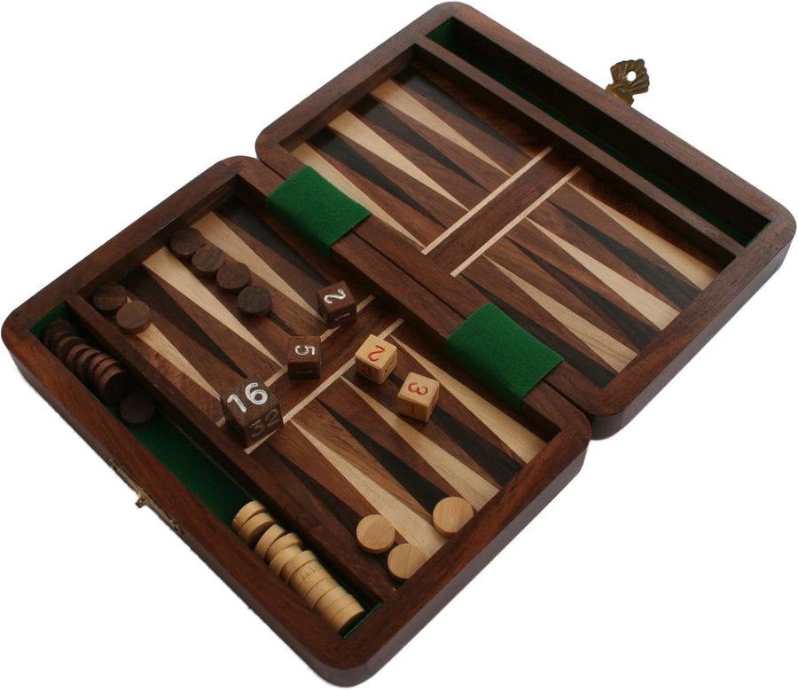 Travel Backgammon Wooden Folding Board Mini Portable 2 Player Game