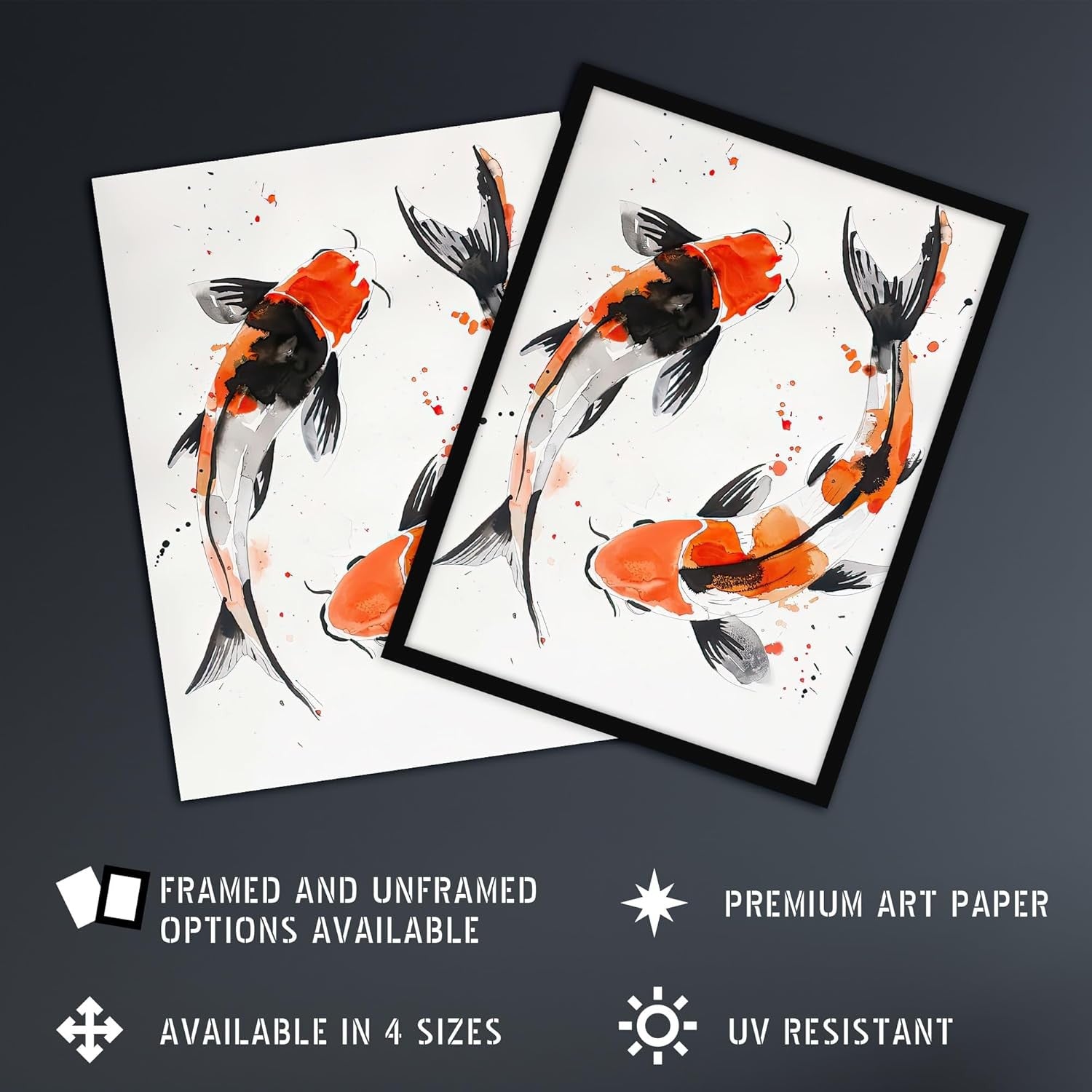 Japanese Koi Fish Wall Art 18x24in Watercolour Modern Living Room Decor