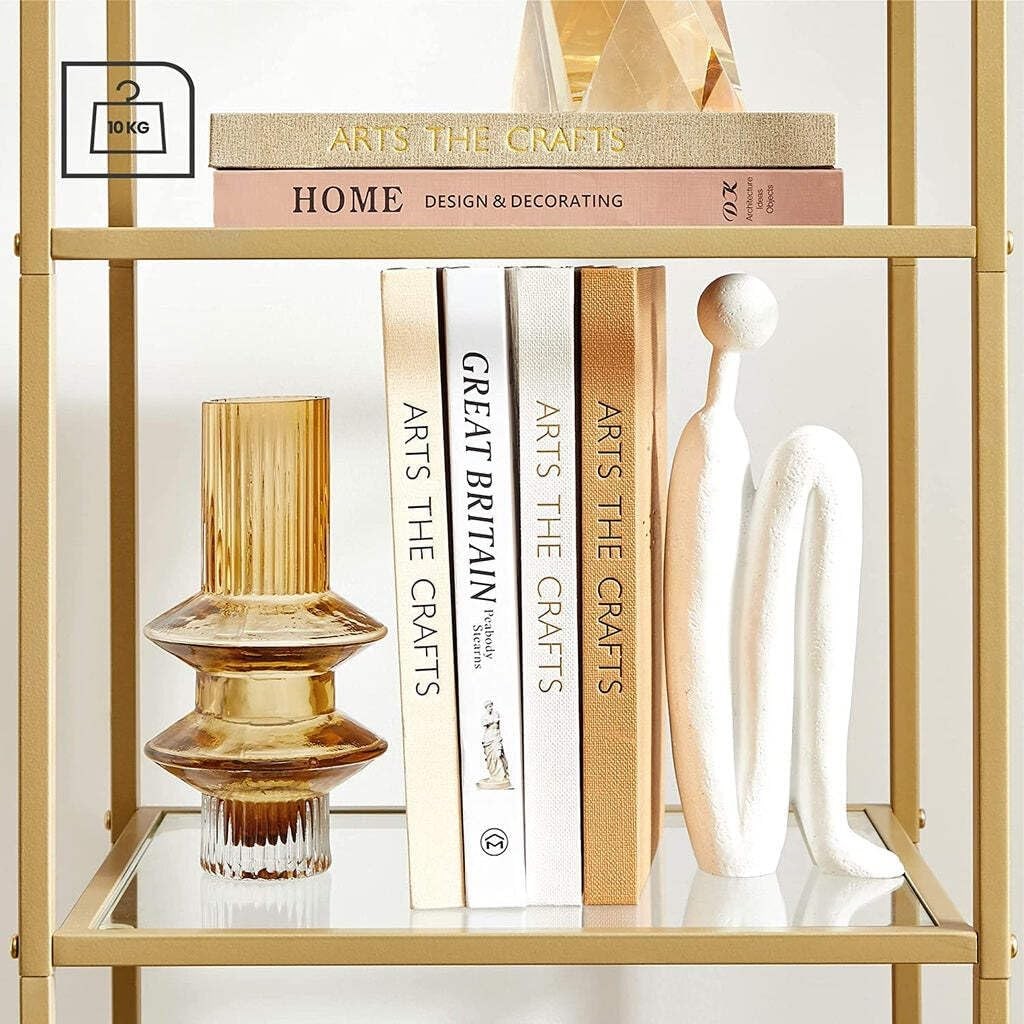 Tall 5-Tier Gold Glass Shelf Unit | Modern Display Rack Storage for Home Office