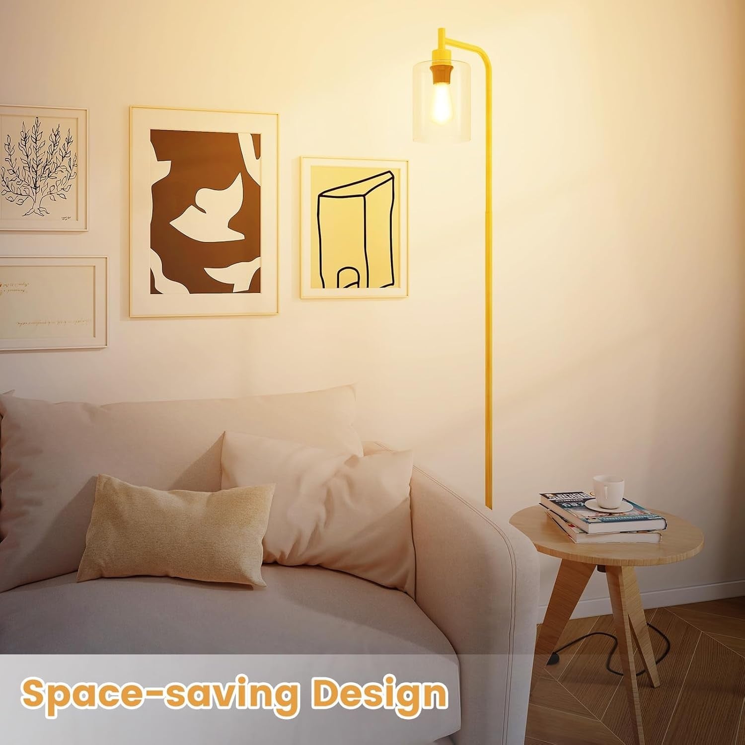 Industrial Floor Lamp Glass Shade Gold Tall Standing Light Foot Switch