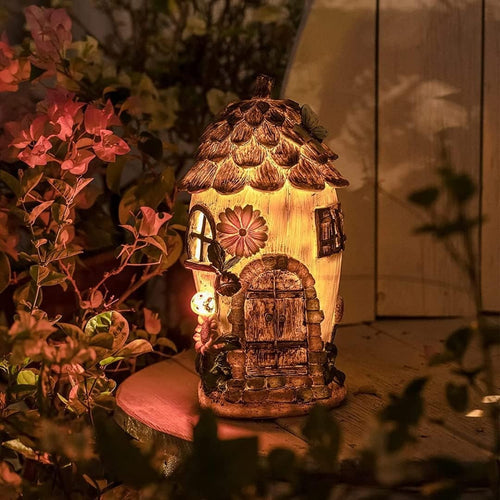 Solar Acorn Fairy House Garden Ornament 29cm LED Resin Pixie Elf Decor