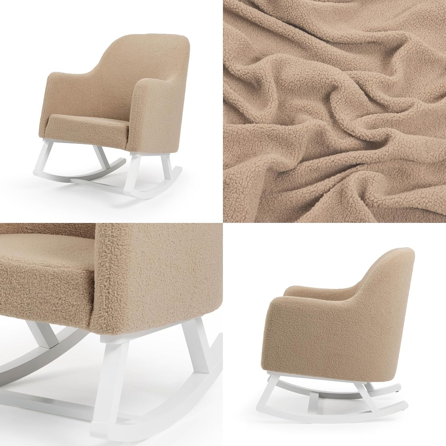 Cozy Mocha Nursery Rocking Chair with Footstool Soft Fleece High Back