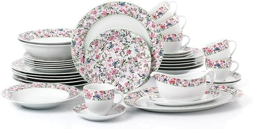 35pc Floral Dinnerware Set Plates Bowls Cups Serving Set for 6 Porcelain