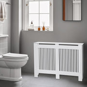 Large White Radiator Cover Cabinet 92cm Tall MDF Vertical Slat Heater Cover