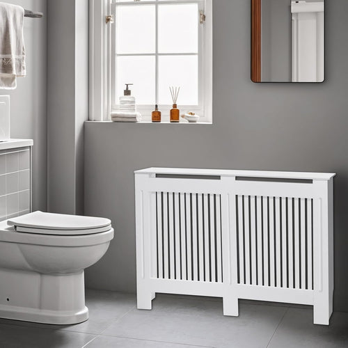 Large White Radiator Cover Cabinet 92cm Tall MDF Vertical Slat Heater Cover