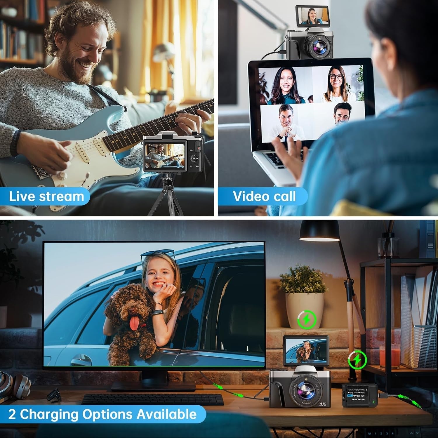4K 64MP Vlogging Camera WiFi Flip Screen 16X Zoom SD Card Kit