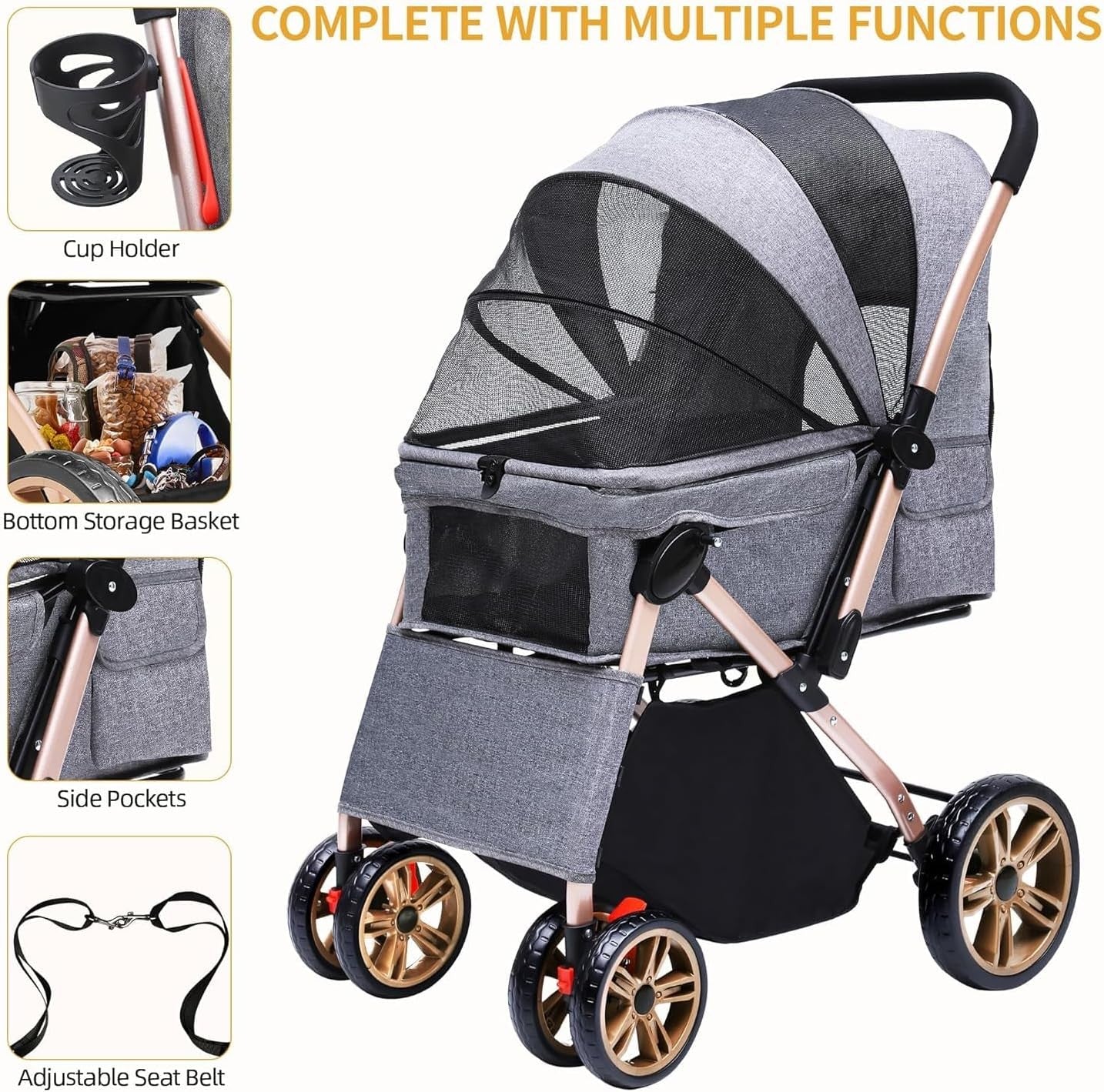 Dog Stroller 22kg Folding Pram Large Wheels Travel Pushchair Storage