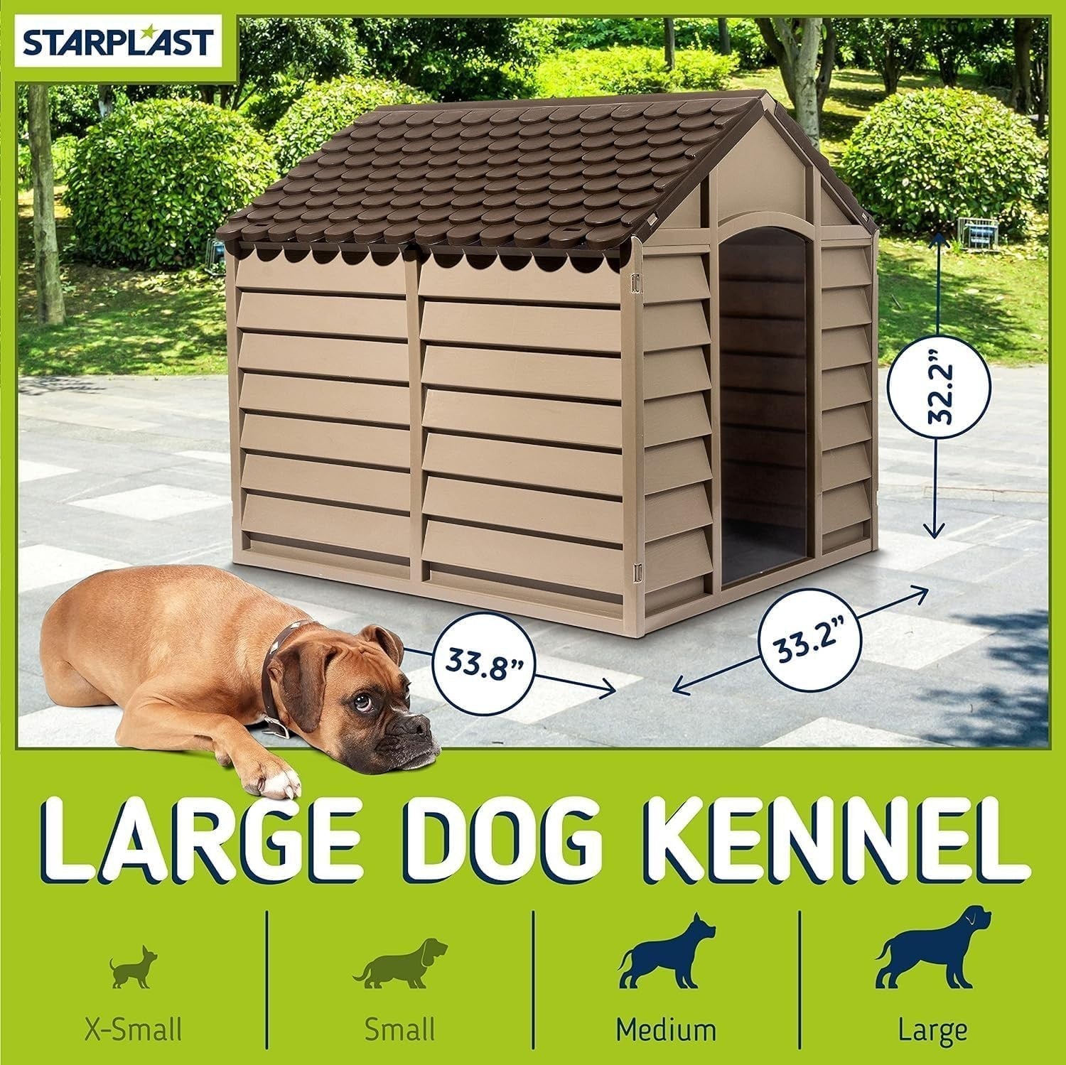 Heavy Duty Large Plastic Dog Kennel Outdoor Weatherproof Pet Shelter Brown