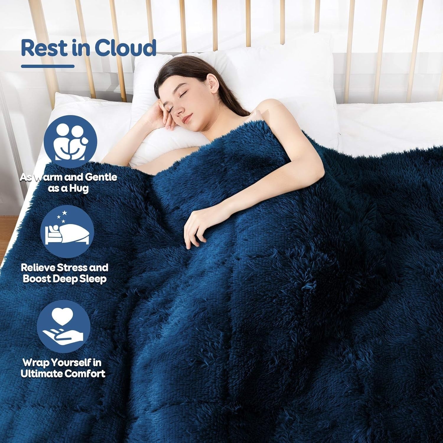 15lbs Weighted Blanket Navy Blue 48x72" Faux Fur & Sherpa Cozy Warm