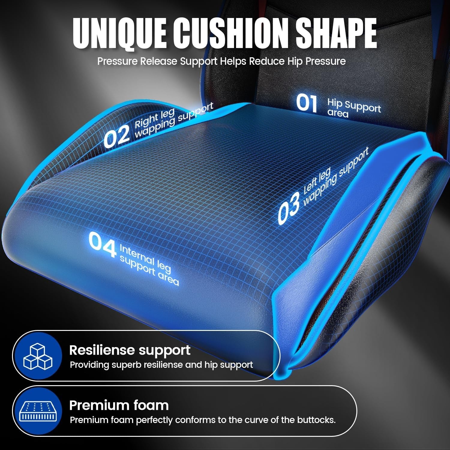 Ergonomic Gaming Chair Black Blue Reclining Adjustable Height