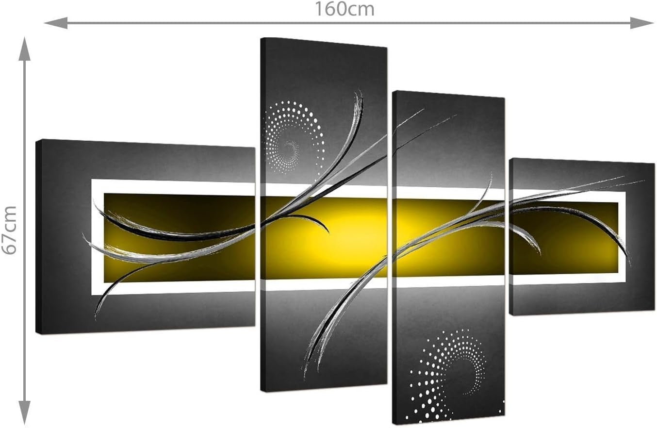 Yellow Grey Abstract Canvas Wall Art 4 Panel Set