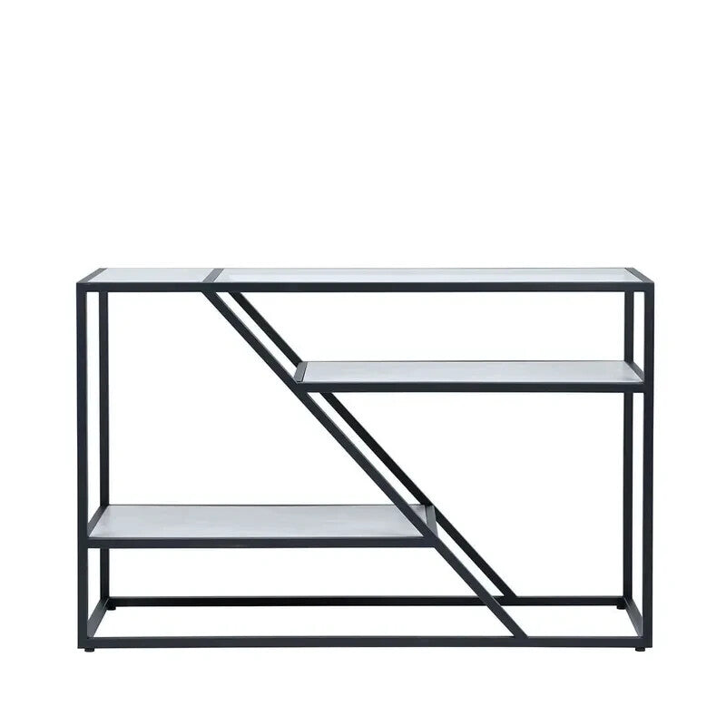Modern Glass Console Table | 2 Tier Black Frame Entryway Shelf Unit