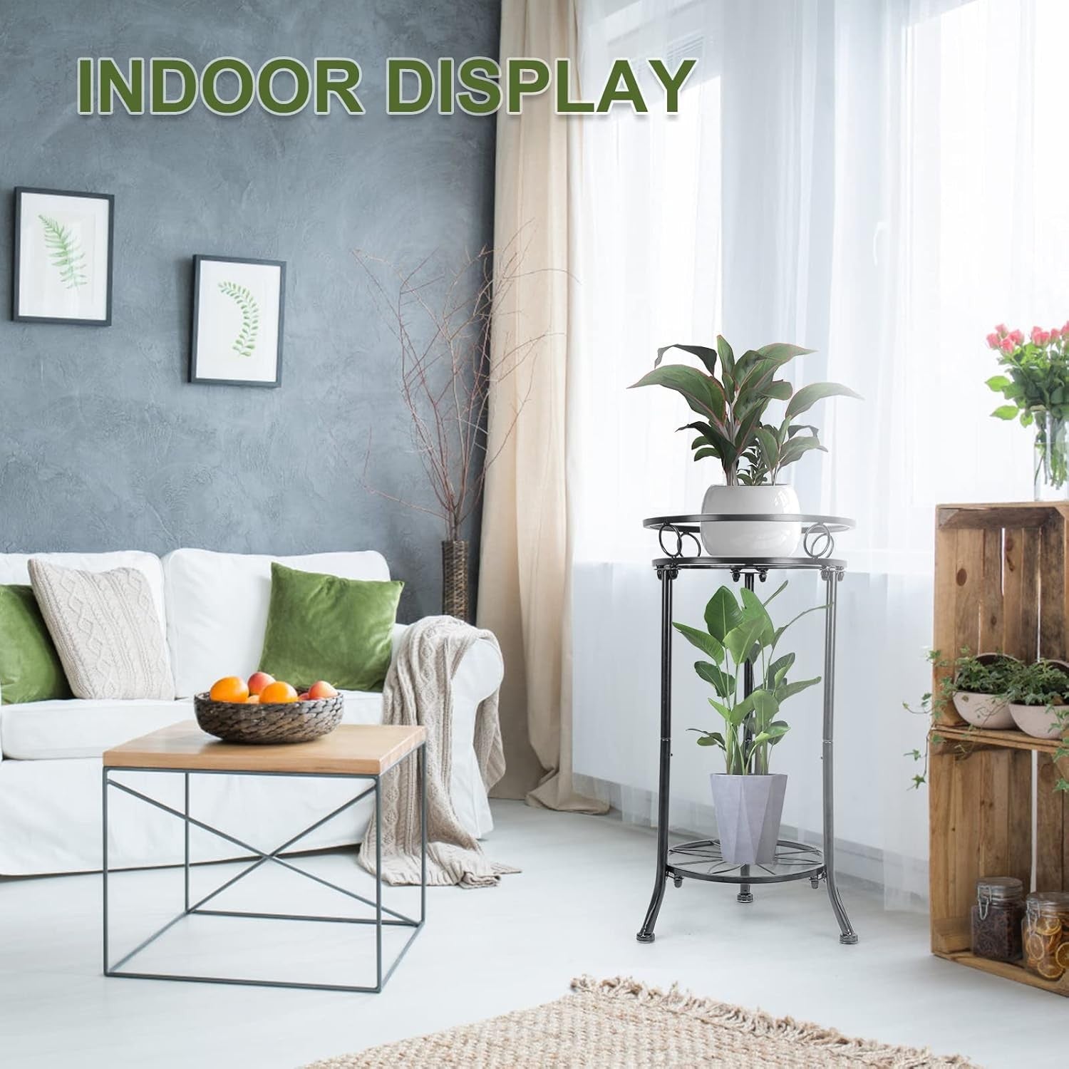 2 Tier Metal Plant Stand Indoor Outdoor Tall Flower Pot Shelf Corner Display