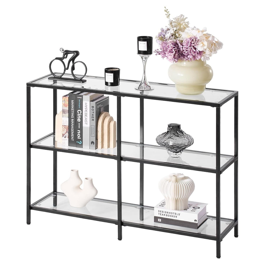 3-Tier Glass Console Table with Storage – Modern Tempered Display Shelf