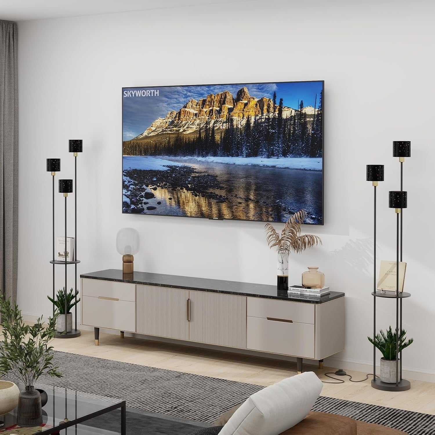 3 Light Floor Lamp with Shelves Tall Standing Lamp Modern Living Room