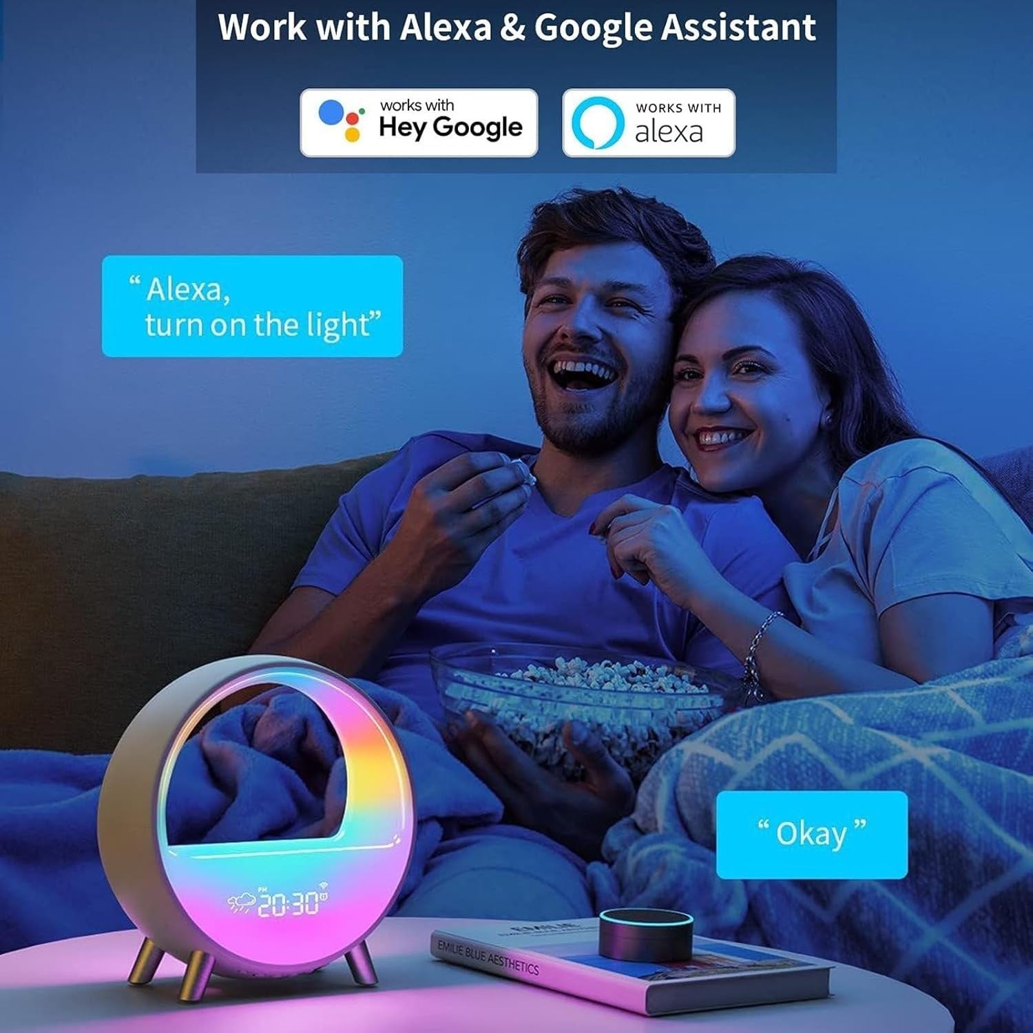 Smart Bluetooth Speaker Alarm Clock Wireless Charging RGB Night Light