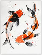 Japanese Koi Fish Wall Art 18x24in Watercolour Modern Living Room Decor