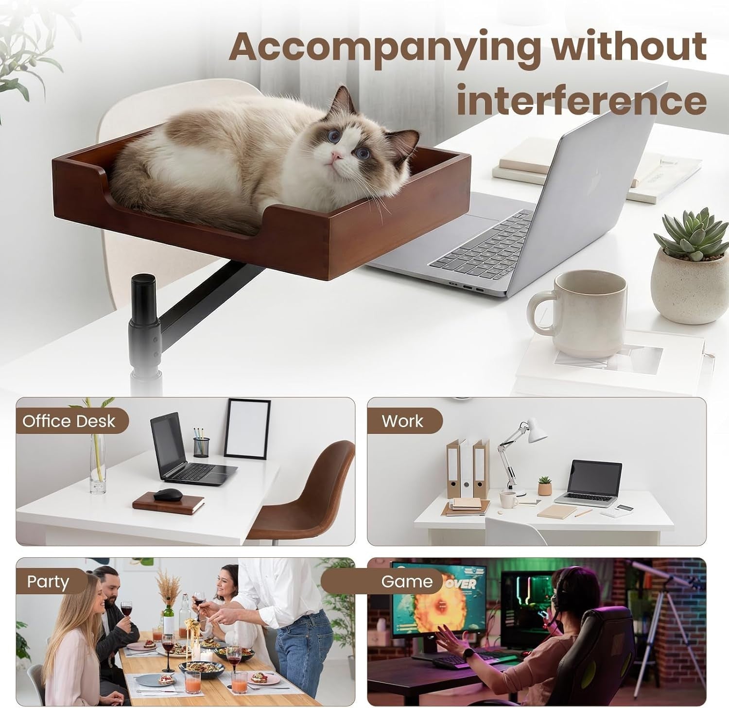 Bamboo Desk Cat Hammock Rotating Cat Bed Clamp On Desktop Perch