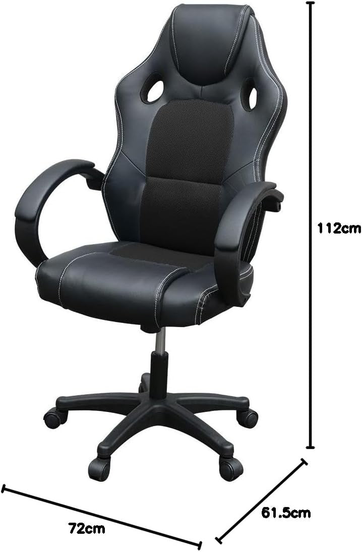 Racing Style Gaming Chair Black PU Leather Ergonomic Swivel Desk