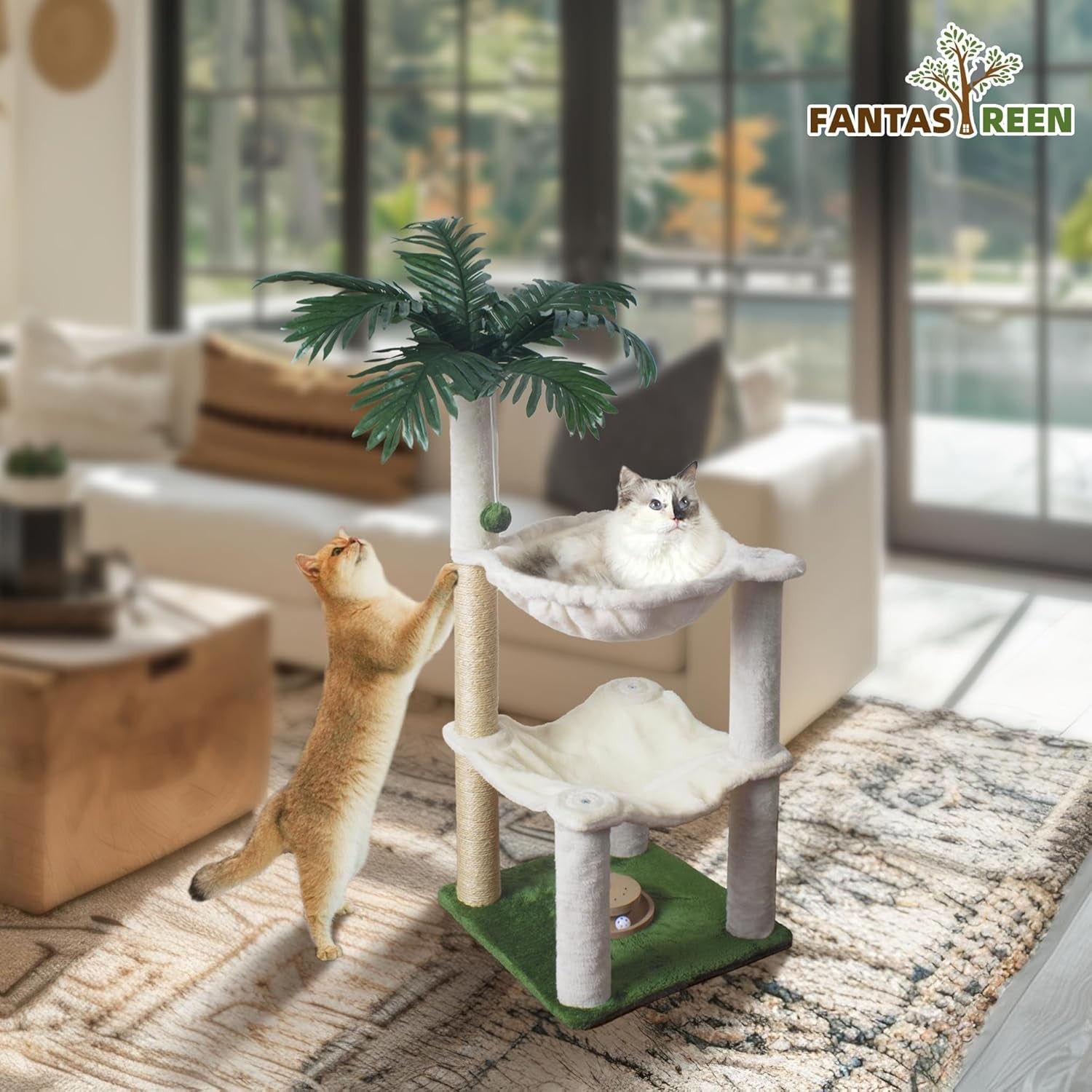 Cat Scratching Post 100cm Tree Tower Double Hammock Condo Play Centre