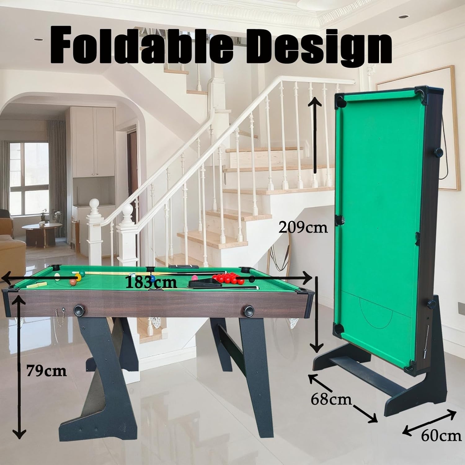 6FT Folding Snooker Pool Table 2 in 1 w Table Tennis Top Accessories