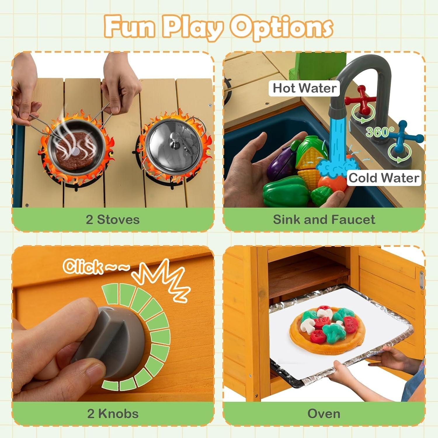 Outdoor Mud Kitchen Wooden Kids Playset Sink Oven Cooking Toy