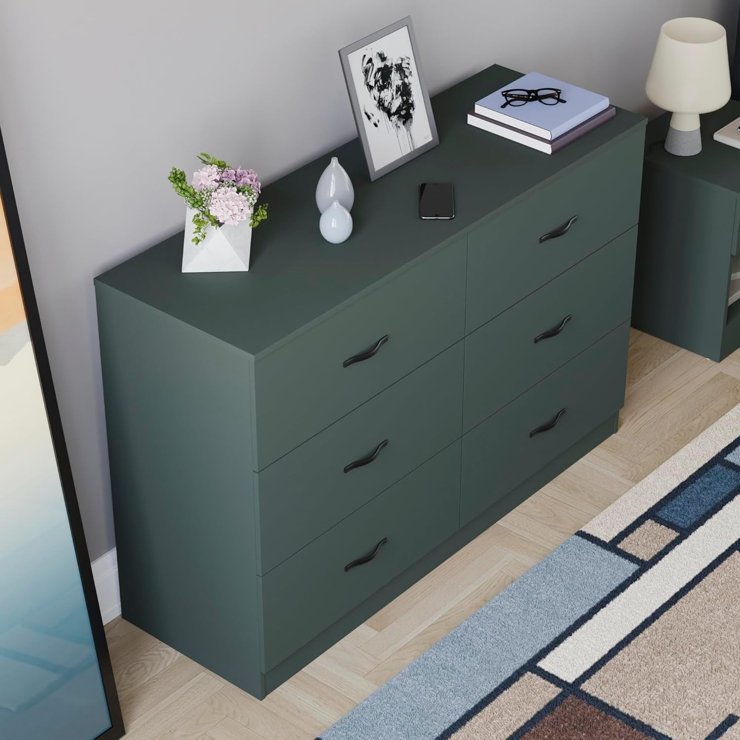 Jasper Green 6 Drawer Wide Chest Bedroom Storage Unit Modern Flatpack