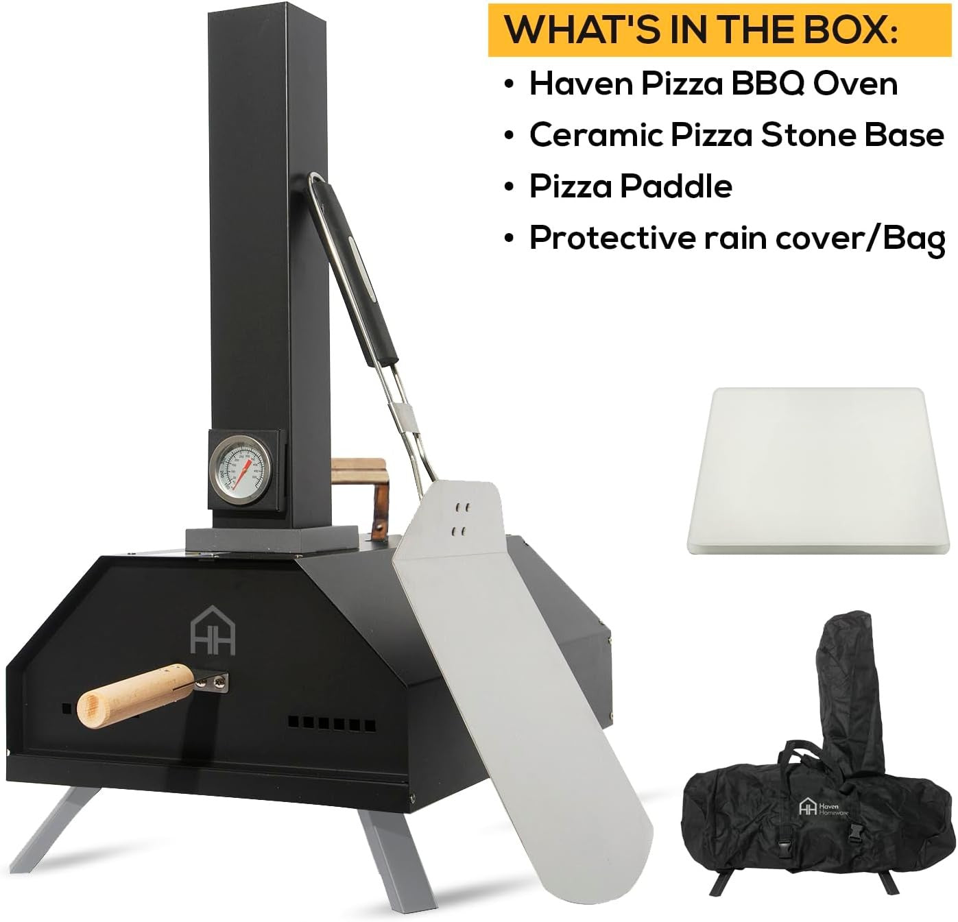 Outdoor Wood Fired Pizza Oven | Stainless Steel BBQ Grill with Stone & Thermomet