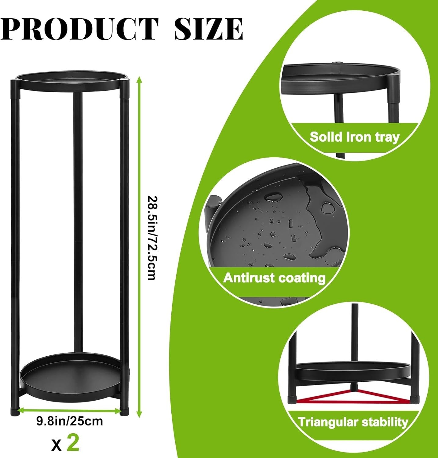 KHayRovies 2 Tier Tall Plant Stand Indoor, 2Pcs Black Corner Round Plant Stand
