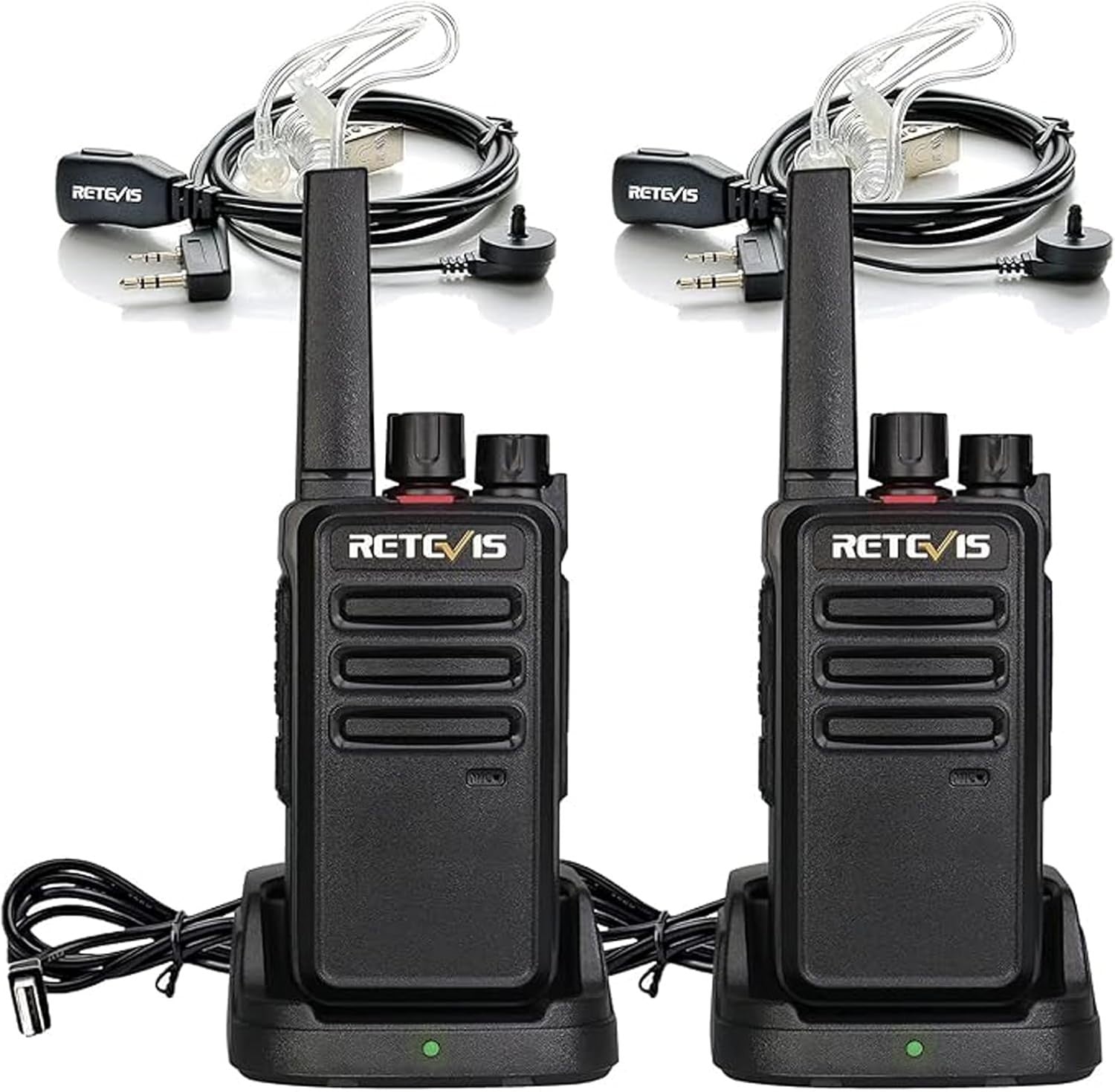 Rechargeable Walkie Talkies Long Range 2 Way Radio w Earpiece 2 Pack