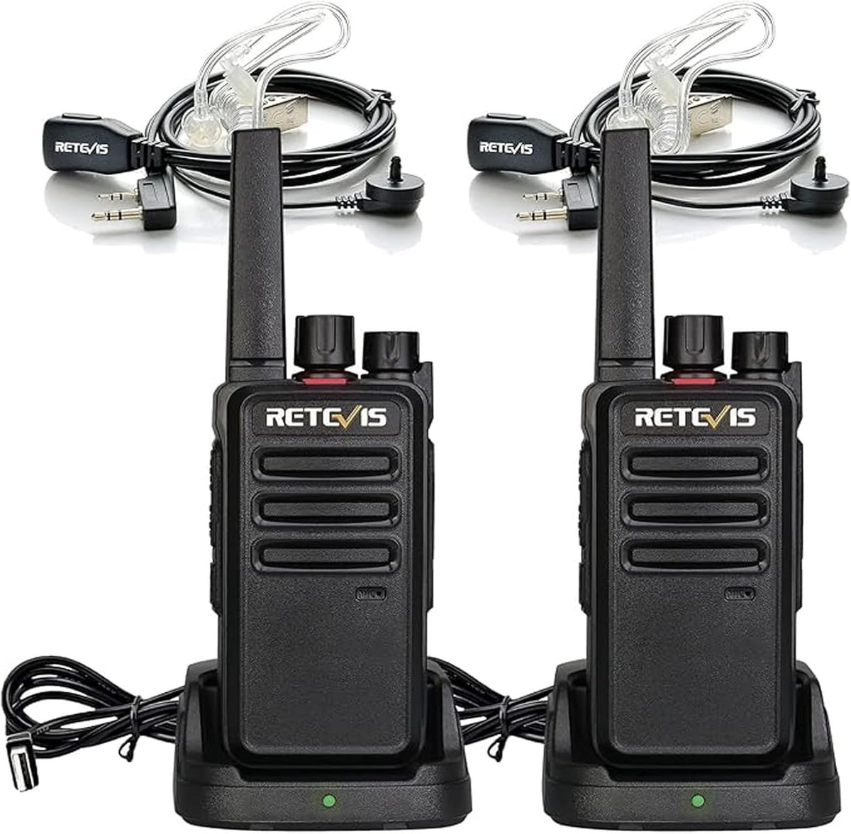 Rechargeable Walkie Talkies Long Range 2 Way Radio w Earpiece 2 Pack