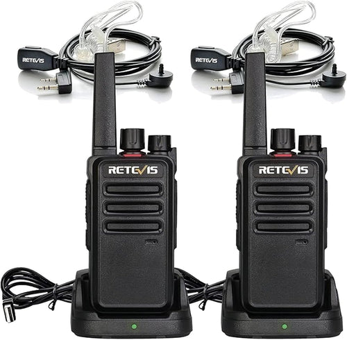 Rechargeable Walkie Talkies Long Range 2 Way Radio w Earpiece 2 Pack