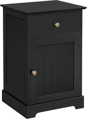 Black Wooden Bedside Table with Drawer & Cupboard | Adjustable Shelf Storage