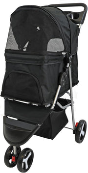 Black Foldable Pet Stroller 4 Wheel Puppy Pushchair Weather Shield 15kg