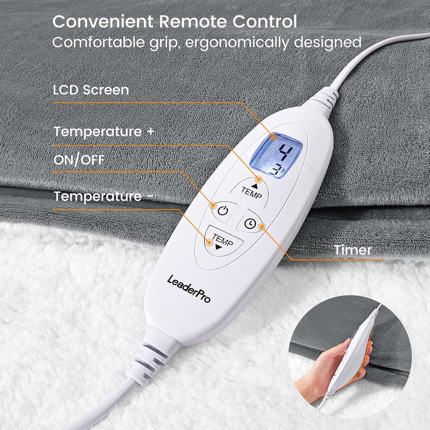 Double Electric Heated Blanket Fast Heat 9 Level Timer Washable Fleece Throw
